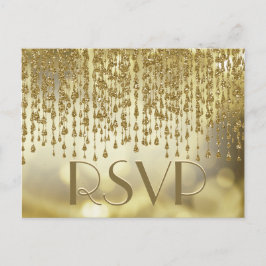 Postal De Invitación RSVP | Streams de Confetti dorado con fondo bokeh