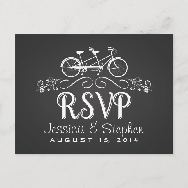 Postal De Invitación RSVP Tandem Bicycle for Two Chalkboard Responder (Anverso)