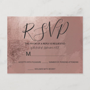 Postal De Invitación RSVPs de Relieve metalizado moderno Rosa Gold Faux