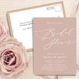 Postal De Invitación Rubor Elegant Script Rosado Moderno Ducha Nodal