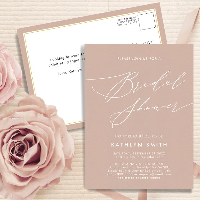 Postal De Invitación Rubor Elegant Script Rosado Moderno Ducha Nodal (Subido por el creador)