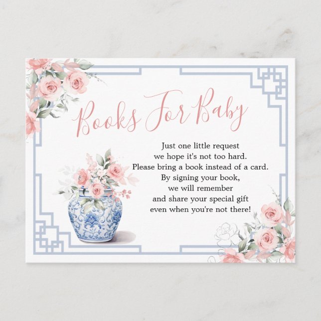 Postal De Invitación Rubor Pink Chinoiserie Ginger Jar Libros Para Bebé (Anverso)
