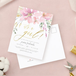 Postal De Invitación Rubor Pink & Gold es un Chica Floral Baby Shower