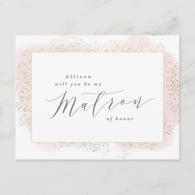 POSTAL DE INVITACIÓN RUBOR TOCÓ A MATRON DE HONOR POSTCARD. (Anverso)