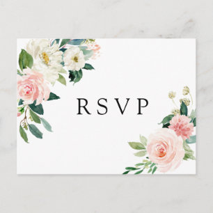 Postal De Invitación Rubor White Bloom Floral Wedding RSVP