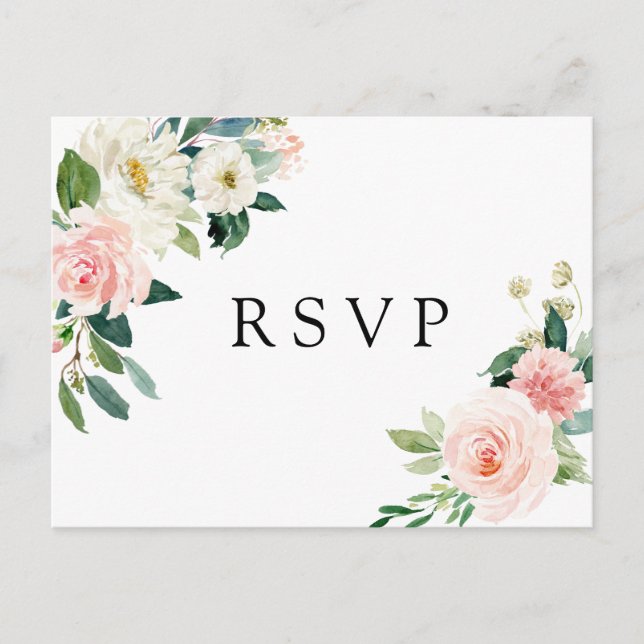 Postal De Invitación Rubor White Bloom Floral Wedding RSVP (Anverso)