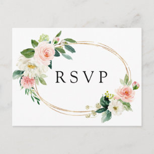Postal De Invitación Rubor White Bloom Gold Frame Floral Wedding RSVP