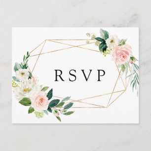 Postal De Invitación Rubor White Bloom Gold Frame Floral Wedding RSVP