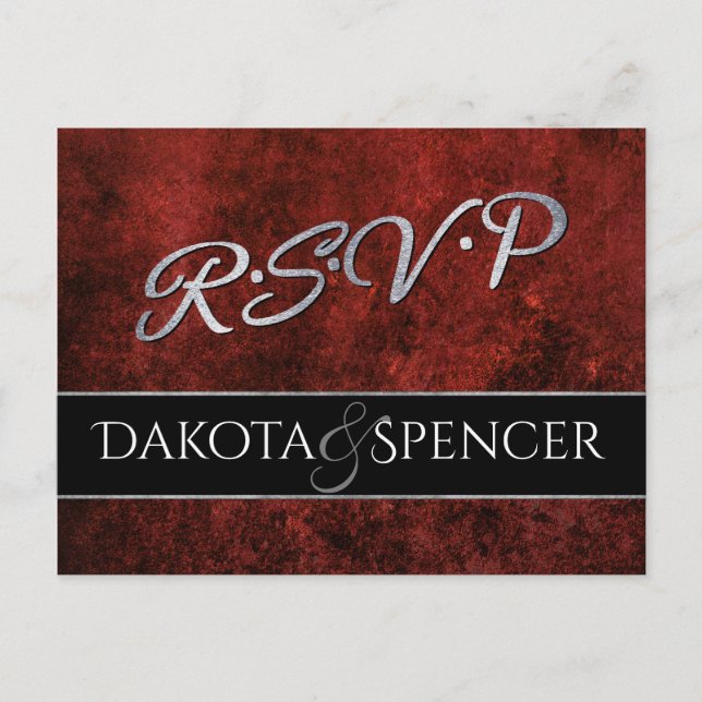 Postal De Invitación Ruby Boda | RSVP Crimson Garnet Red and Black | (Anverso)