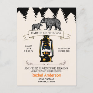 Postal De Invitación Rustic Baby Shower Woodland Wilderness Bears