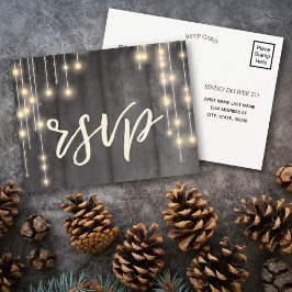 Postal De Invitación Rustic Black Wood String Lights