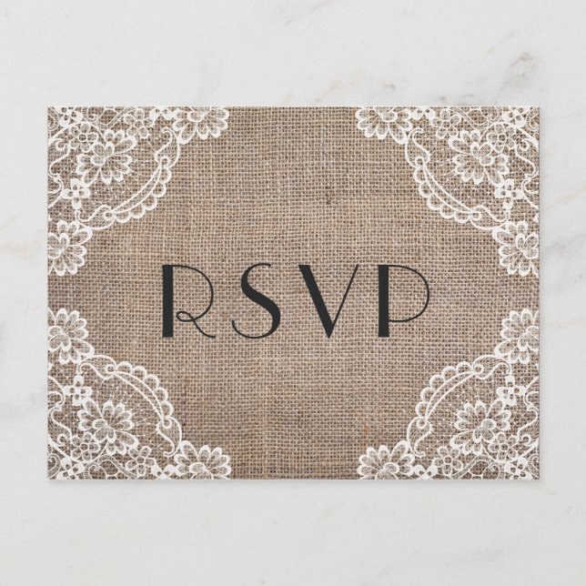 Postal De Invitación Rustic Burlap con Esquinas de Encaje | Elección de (Anverso)