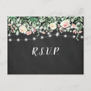 Postal De Invitación Rustic Chalkboard Rubor Floral Lights boda rsvp