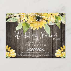 Postal De Invitación Rustic Dark Wood Sunflower Bridal Shower por corre