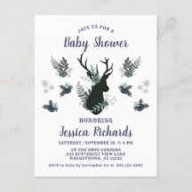 Rustic Deer Head Blue Floral Moderno Baby Shower