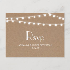 Postal De Invitación Rustic Kraft Paper String ilumina la boda RSVP
