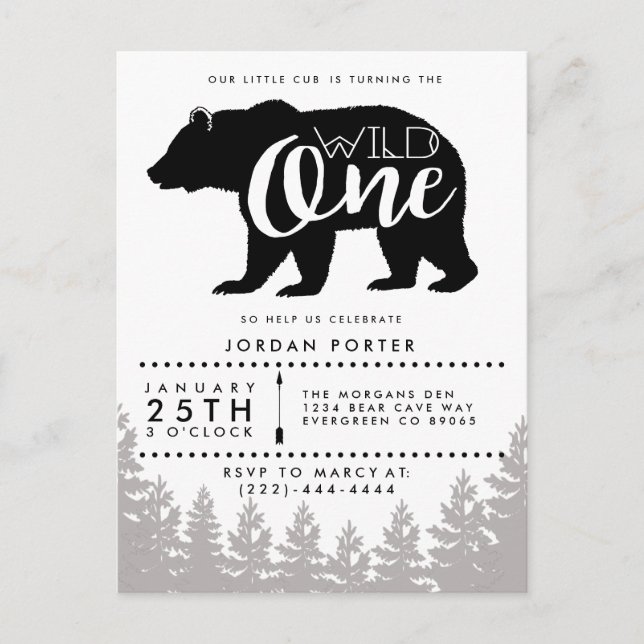 Postal De Invitación Rustic Mama Bear | BABY SHOWER (Anverso)