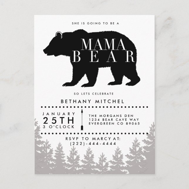 Postal De Invitación Rustic Mama Bear | BABY SHOWER (Anverso)