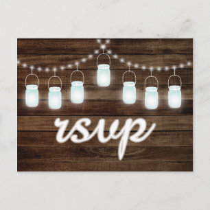 Postal De Invitación Rustic Mason Jars String Lights RSVP