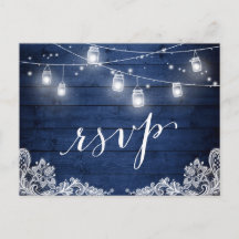 Rustic Midnight Blue Mason Jar Encendido Boda RSVP