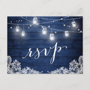 Postal De Invitación Rustic Midnight Blue Mason Jar Encendido Boda RSVP