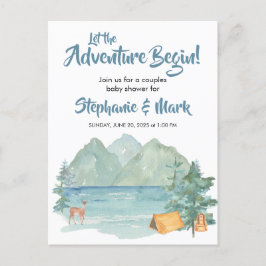 Postal De Invitación Rustic Mountains Watercolor Adventure Baby Shower