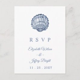 Postal De Invitación Rustic Seashells Marine Ocean Beach Wedding RSVP