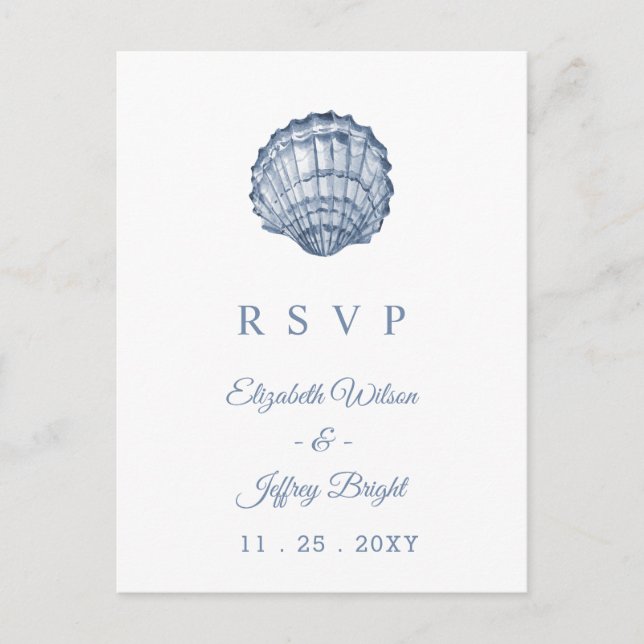 Postal De Invitación Rustic Seashells Marine Ocean Beach Wedding RSVP (Anverso)