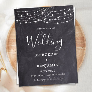 Postal De Invitación Rustic Slate String ilumina una simple boda de con