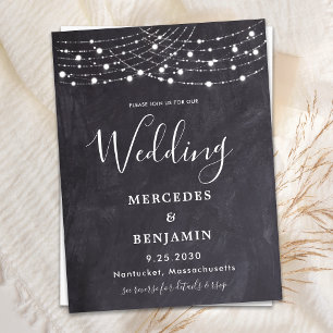 Postal De Invitación Rustic Slate String Lights County QR Code Boda