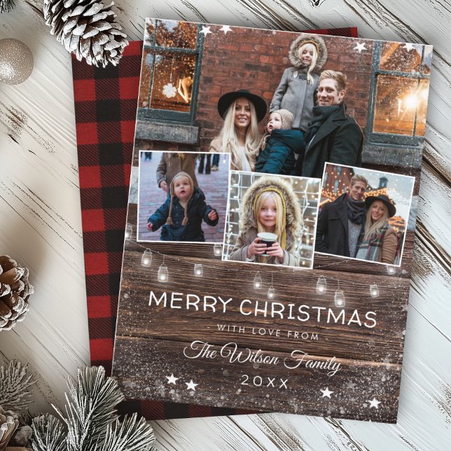 Postal De Invitación Rustic String ilumina a Navidades de nevada foto f (Subido por el creador)