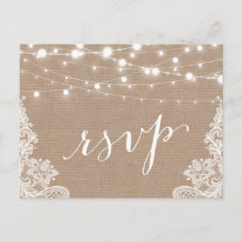 Postal De Invitación Rustic String Lights Burlap Lace Wedding RSVP