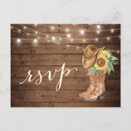 Postal De Invitación Rustic Sunflowers Boots String Lights RSVP