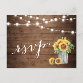 Postal De Invitación Rustic Sunflowers Mason Jar String Lights RSVP