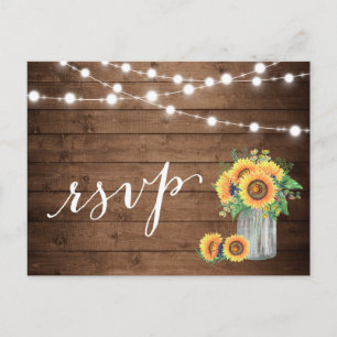 Postal De Invitación Rustic Sunflowers Mason Jar String Lights RSVP