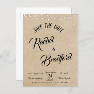 Postal De Invitación Rustic Vintage String Lights Wedding Save The Date