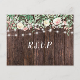 Postal De Invitación Rustic Wood Rubor Floral Lights boda rsvp