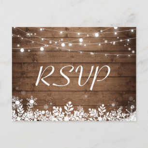 Postal De Invitación Rustic Wood String enciende Snowflakes Wedding RSV