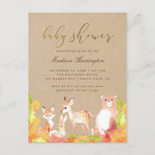 Postal De Invitación Rustic Woodland Friends Of Forest Baby Shower