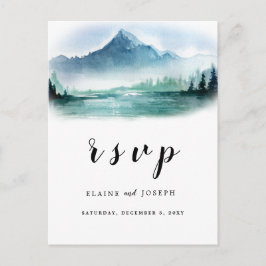 Postal De Invitación Rústica Acuarela Montañas Pino Lago Wedding Rsvp