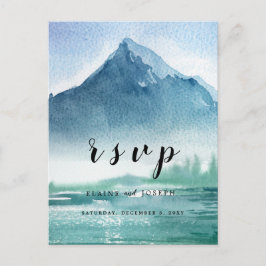 Postal De Invitación Rústica Acuarela Montañas Pino Lago Wedding Rsvp
