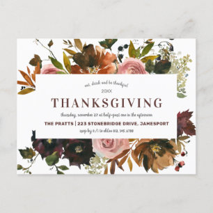Postal De Invitación Rústica cena de Acción de Gracias floral de otoño