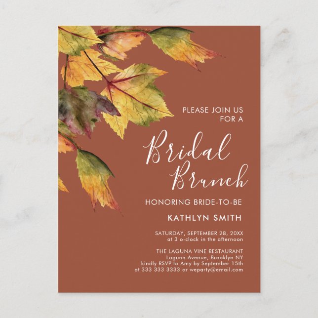 Postal De Invitación Rústica Foliage Fall Wedding Bridal Brunch (Anverso)
