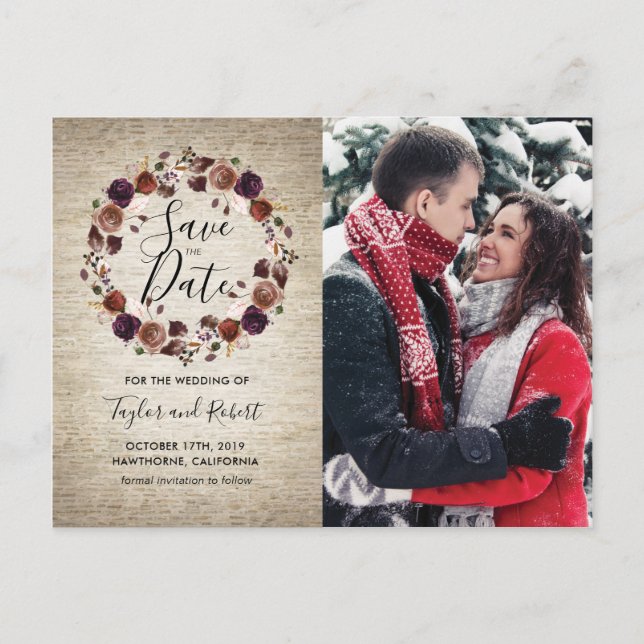 Postal De Invitación Rústica foto floral del castillo salva la fecha (Anverso)