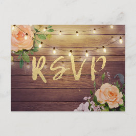 Postal De Invitación Rústica Madera Floral Cuerdas Ligeras Boda RSVP Re
