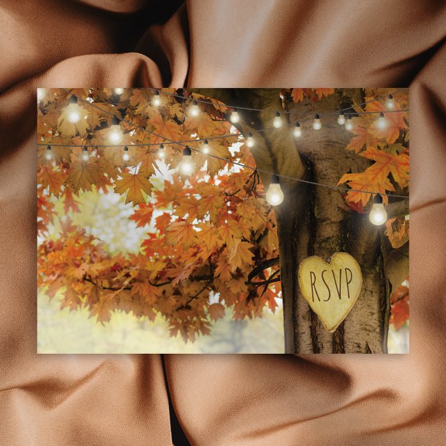 Postal De Invitación Rústica otoño Árbol otoño Twinkle Light Wedding RS (Subido por el creador)