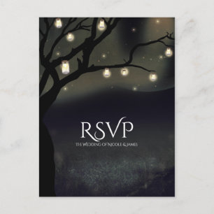 Postal De Invitación Rústico Árbol nocturno y Mason Jar Luces Boda RSVP