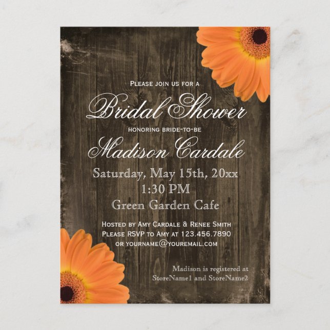 Postal De Invitación Rústico Barn Wood Bridal Shower Invitan POSTCARDS (Anverso)