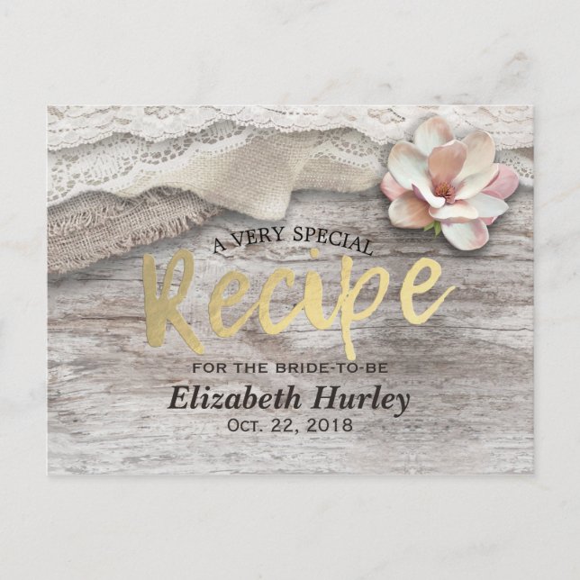 Postal De Invitación Rústico Barn Wood Burlap Lace Floral Bridal Shower (Anverso)