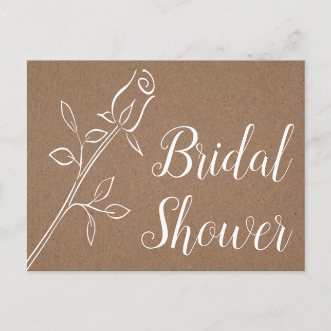 Postal De Invitación Rústico Kraft Bridal Shower Country Rosa de Boda (Anverso)